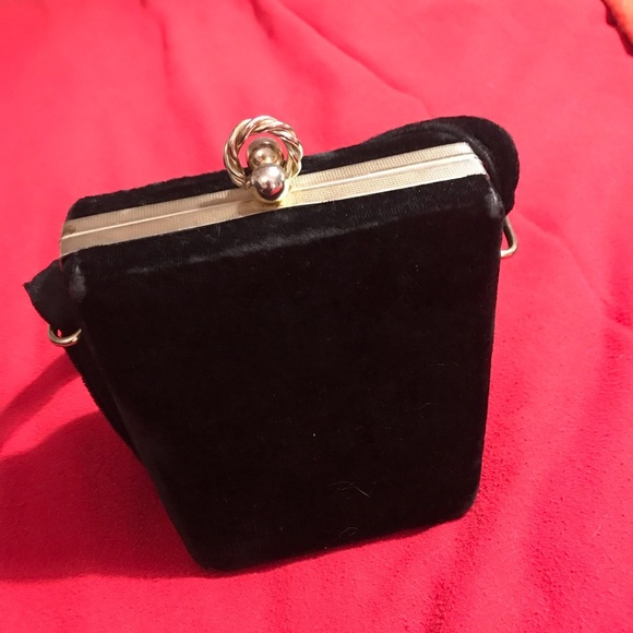None Handbags - Vintage Black Velvet Purse with Gold Trim with Velvet Handle